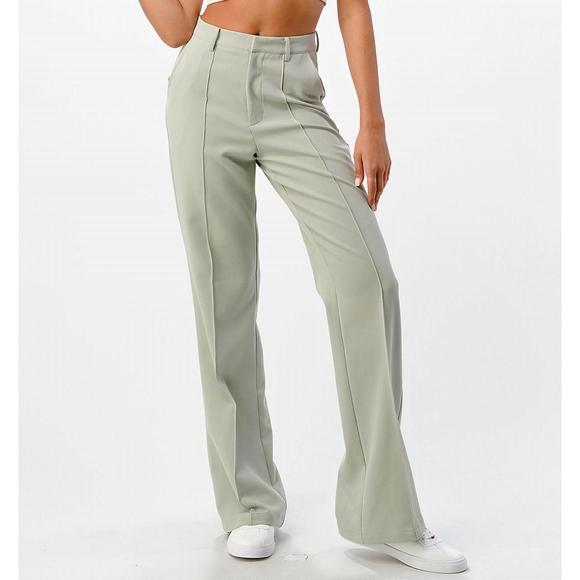 NEW MNI LOS ANGELES front seam wide leg pants in sage - Picture 1 of 7